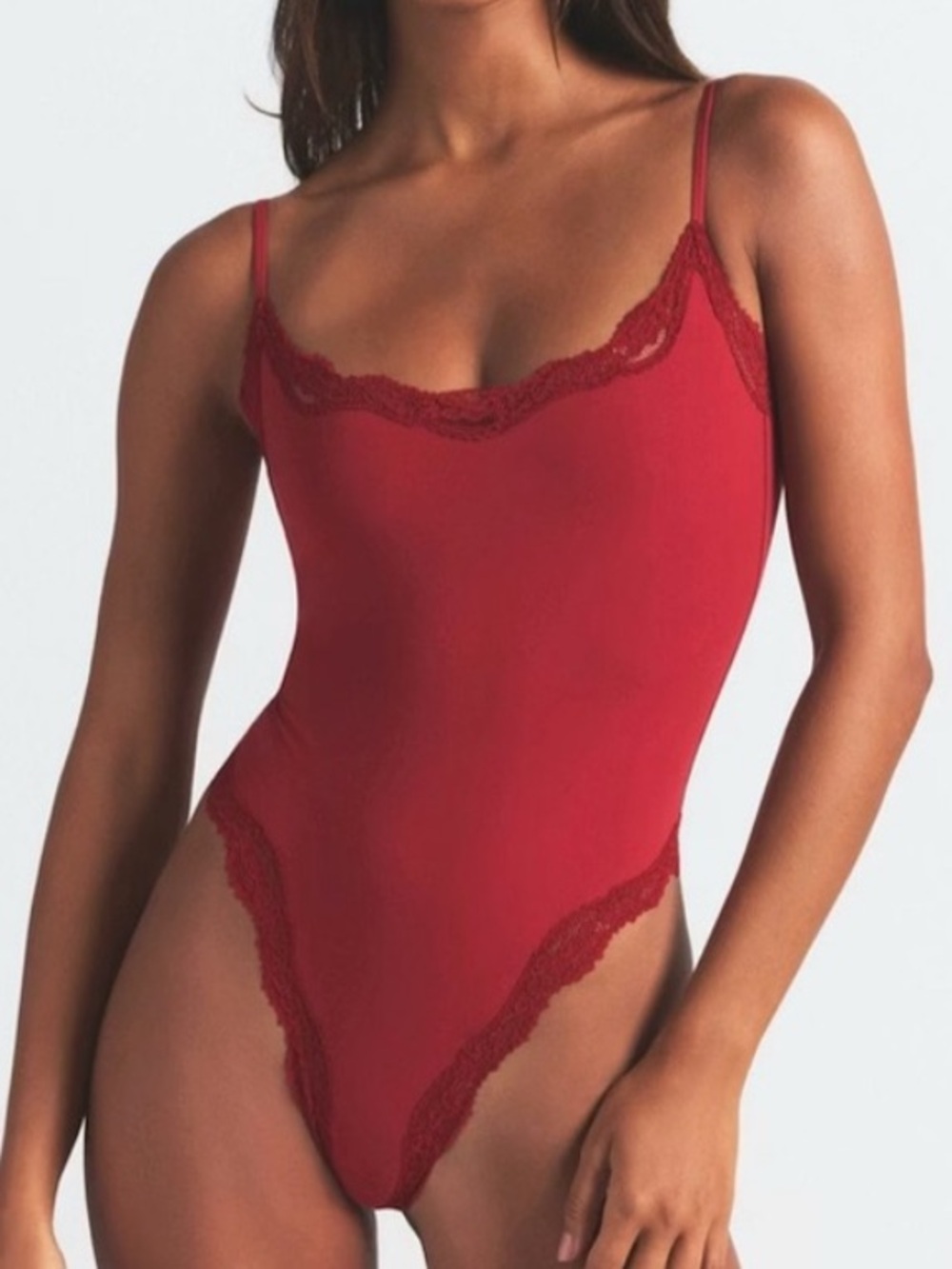 SKIMS Brick Fits Everybody Lace Cami Bodysuit Thong
